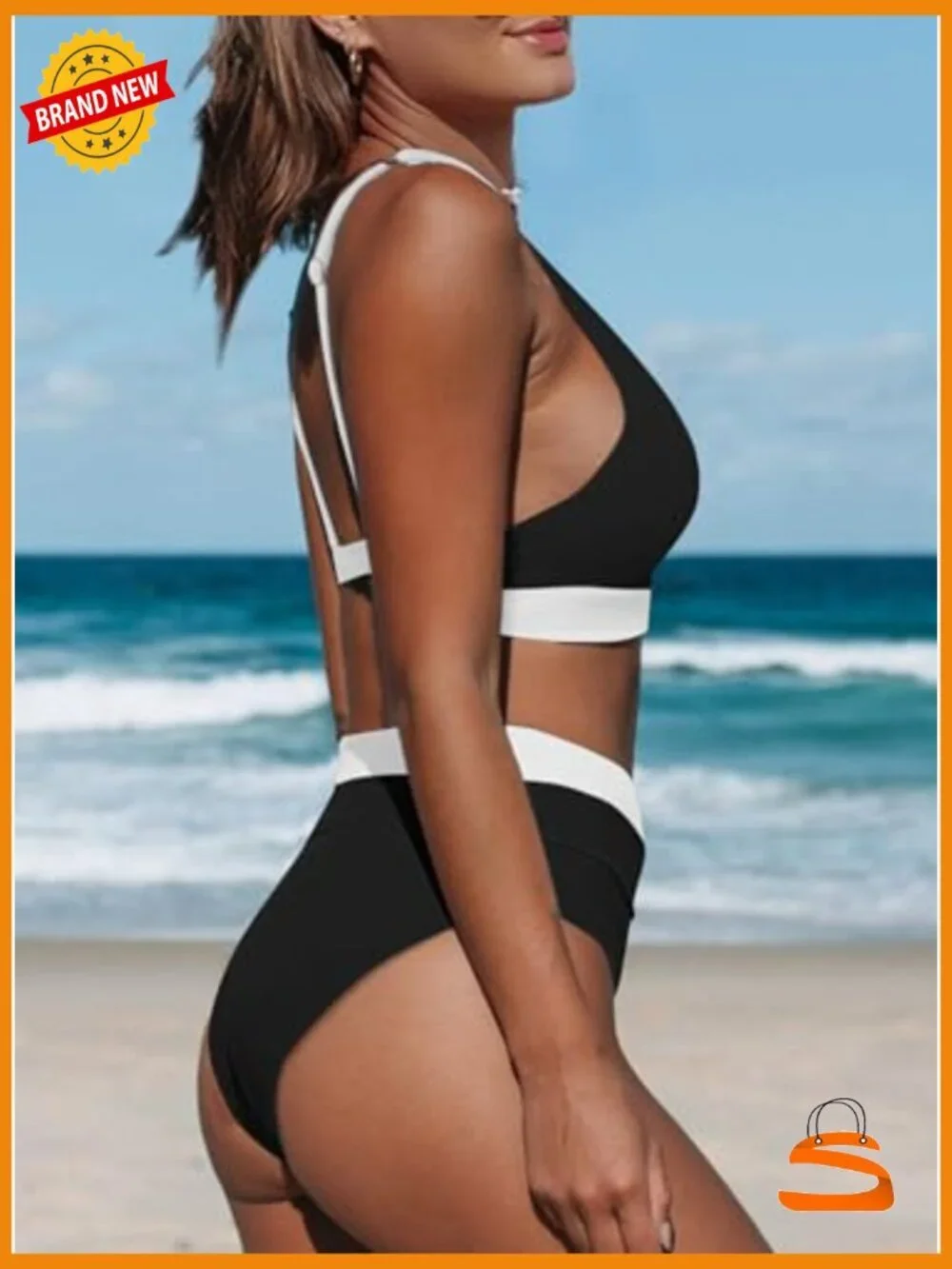 High Waisted Tummy Control Bikini Set with Padded V Neck Top
